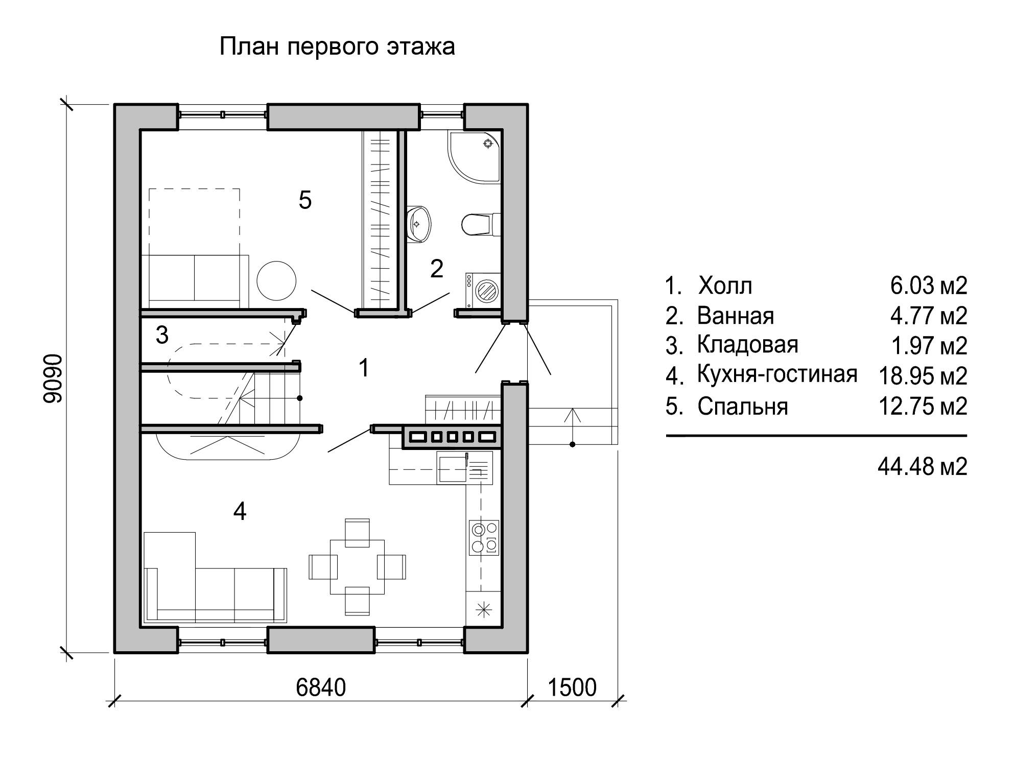 Планировка 1 этажа с санузлом