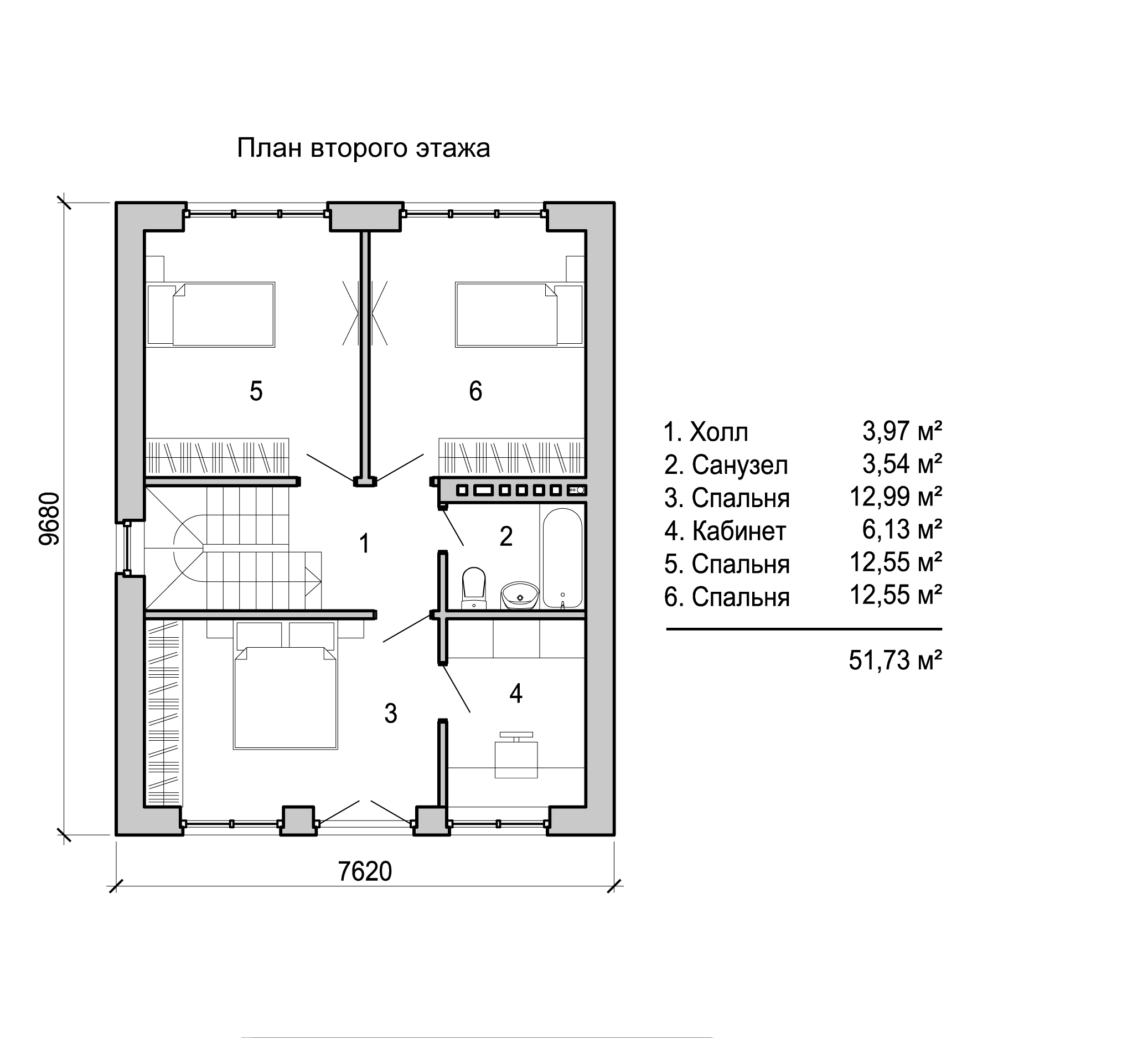 План дома двухэтажного с мансардой 4 спальни